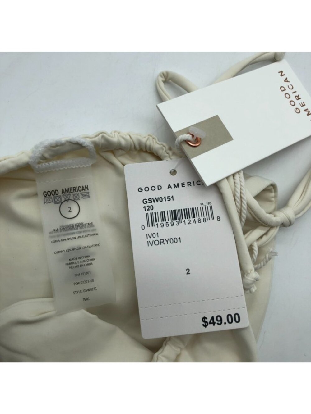 Good American Always Fits Tiny Ties Bikini Bottom Adjustable Ivory 2 US M - Picture 5 of 5